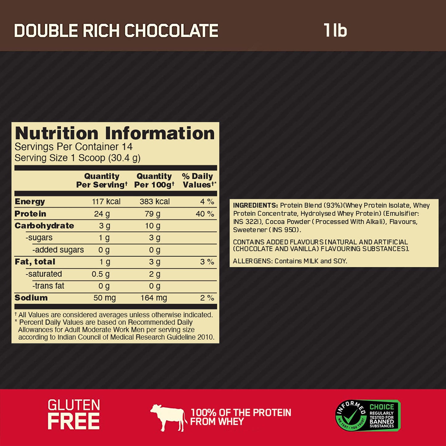 Gold Standard 100% Whey Protein Powder | Double Rich Chocolate | 1 lbs