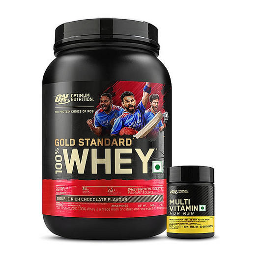Gold Standard 100% Whey Protein Powder | Double Rich Chocolate | 2 lbs + Multivitamin for MEN- 60 Tablets Gold Standard 100% Whey Protein Powder | Double Rich Chocolate | 2 lbs + Multivitamin for MEN- 60 Tablets