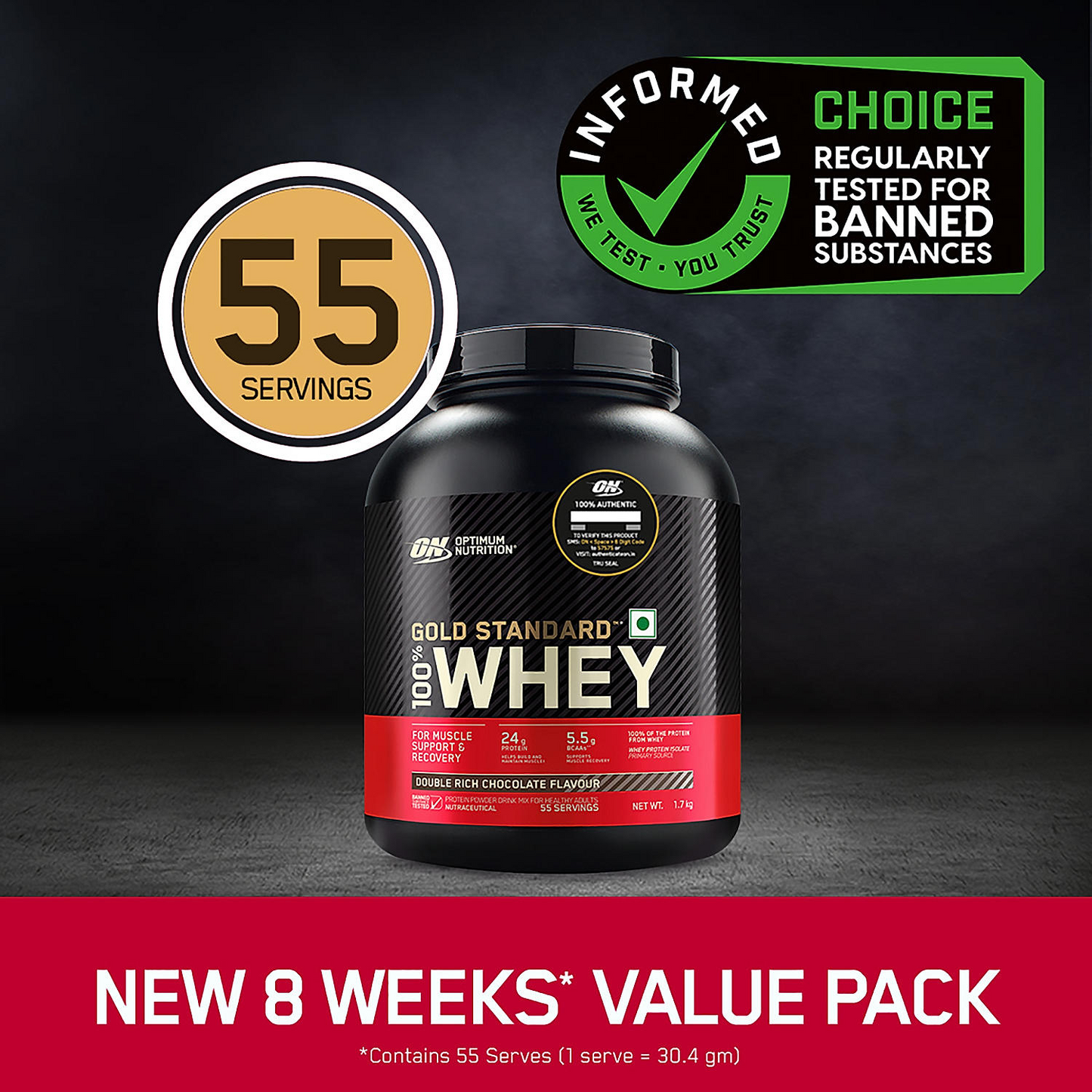 Gold Standard 100% Whey Protein Powder | Double Rich Chocolate | 1.7 kg and Micronised Creatine Powder | Unflavoured | 250 g
