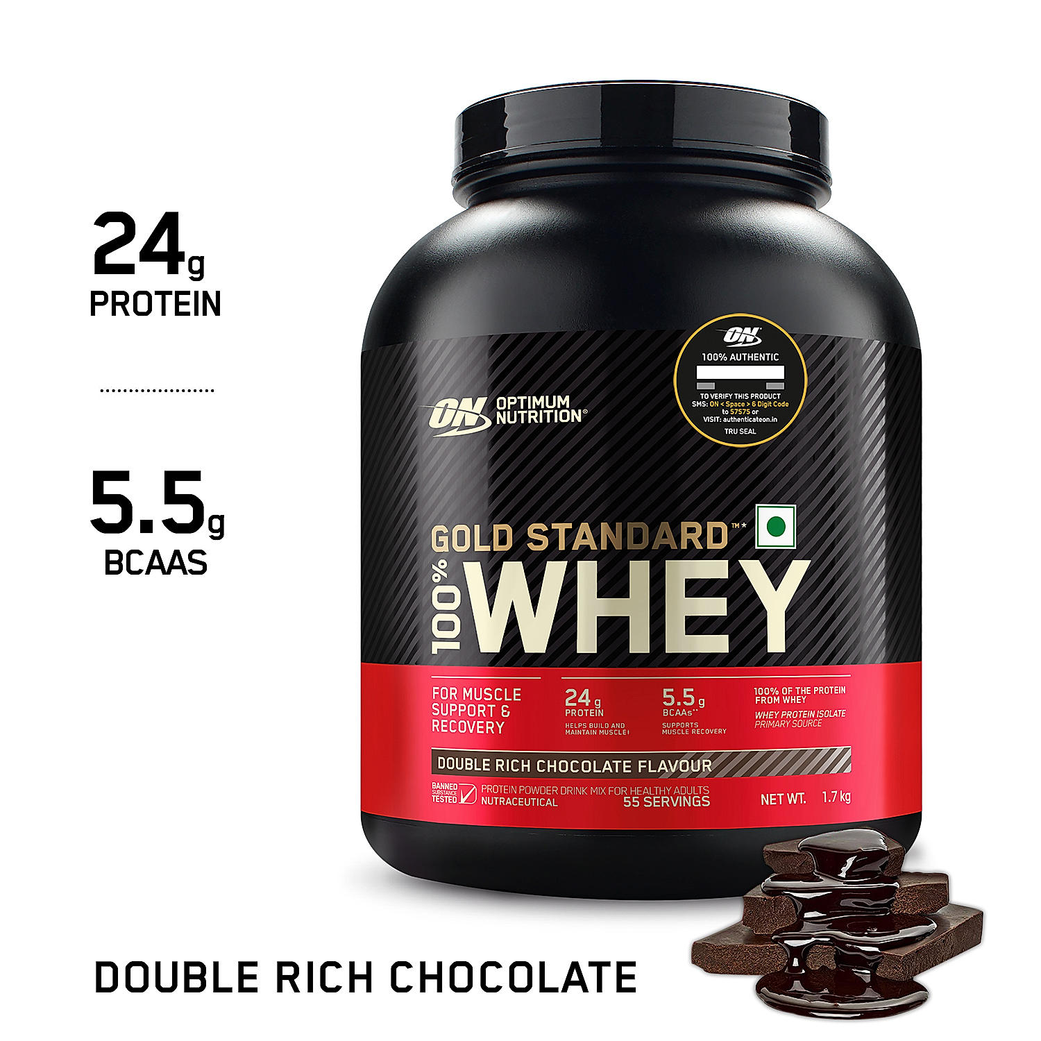 Gold Standard 100% Whey Protein Powder | Double Rich Chocolate | 1.7 kg and Micronised Creatine Powder | Unflavoured | 250 g