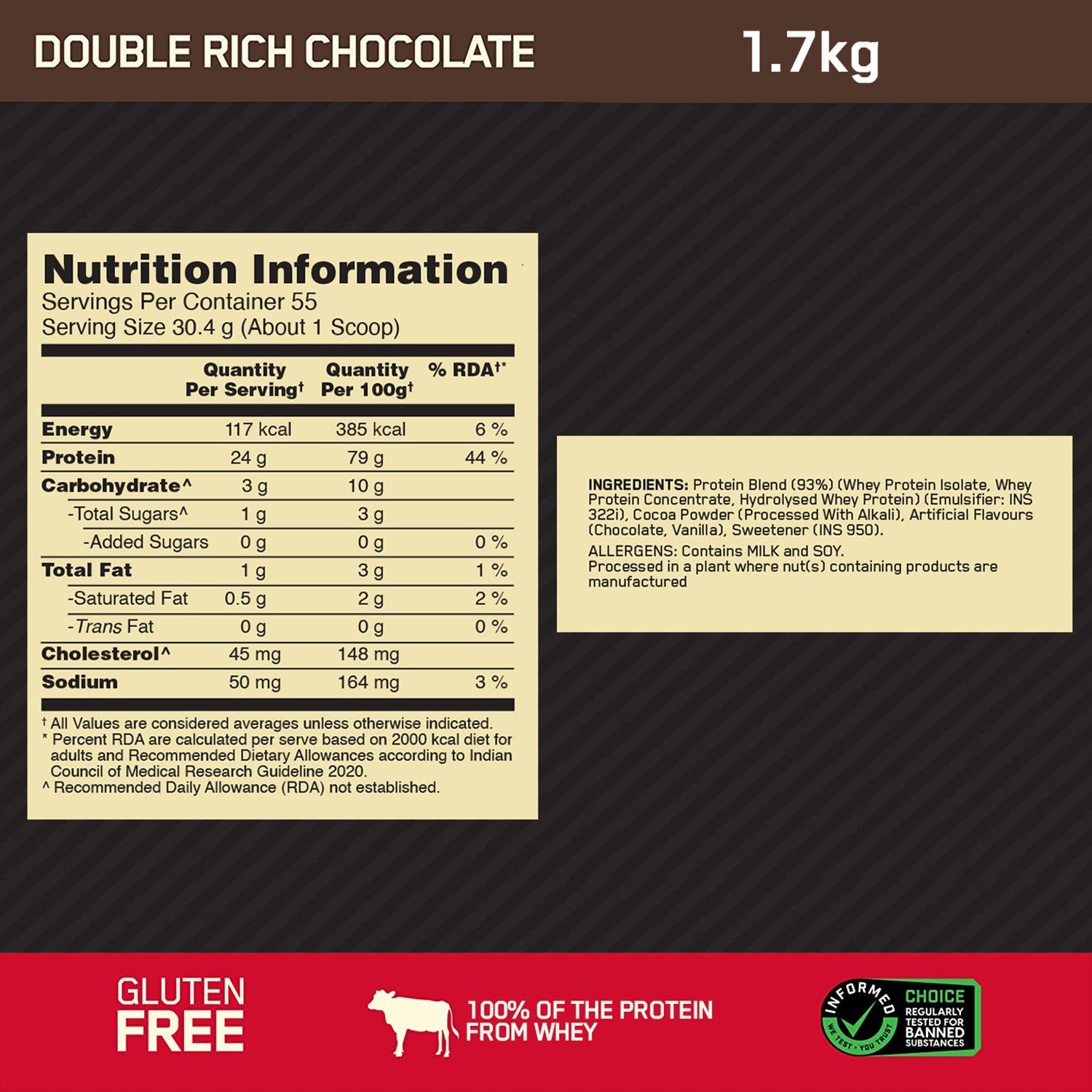 Gold Standard 100% Whey Protein Powder | Double Rich Chocolate | 1.7 kg