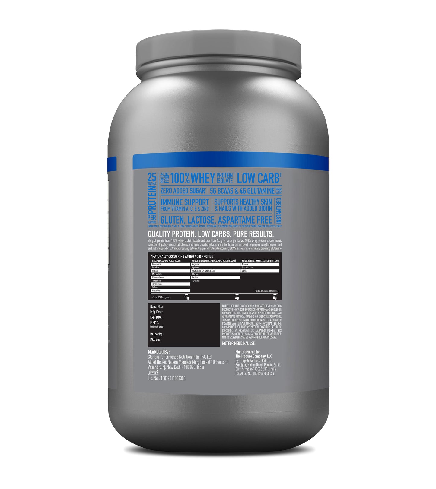 Isopure Whey Protein Isolate Powder with Vitamins for Immune Support - 2 kg (Creamy Vanilla)