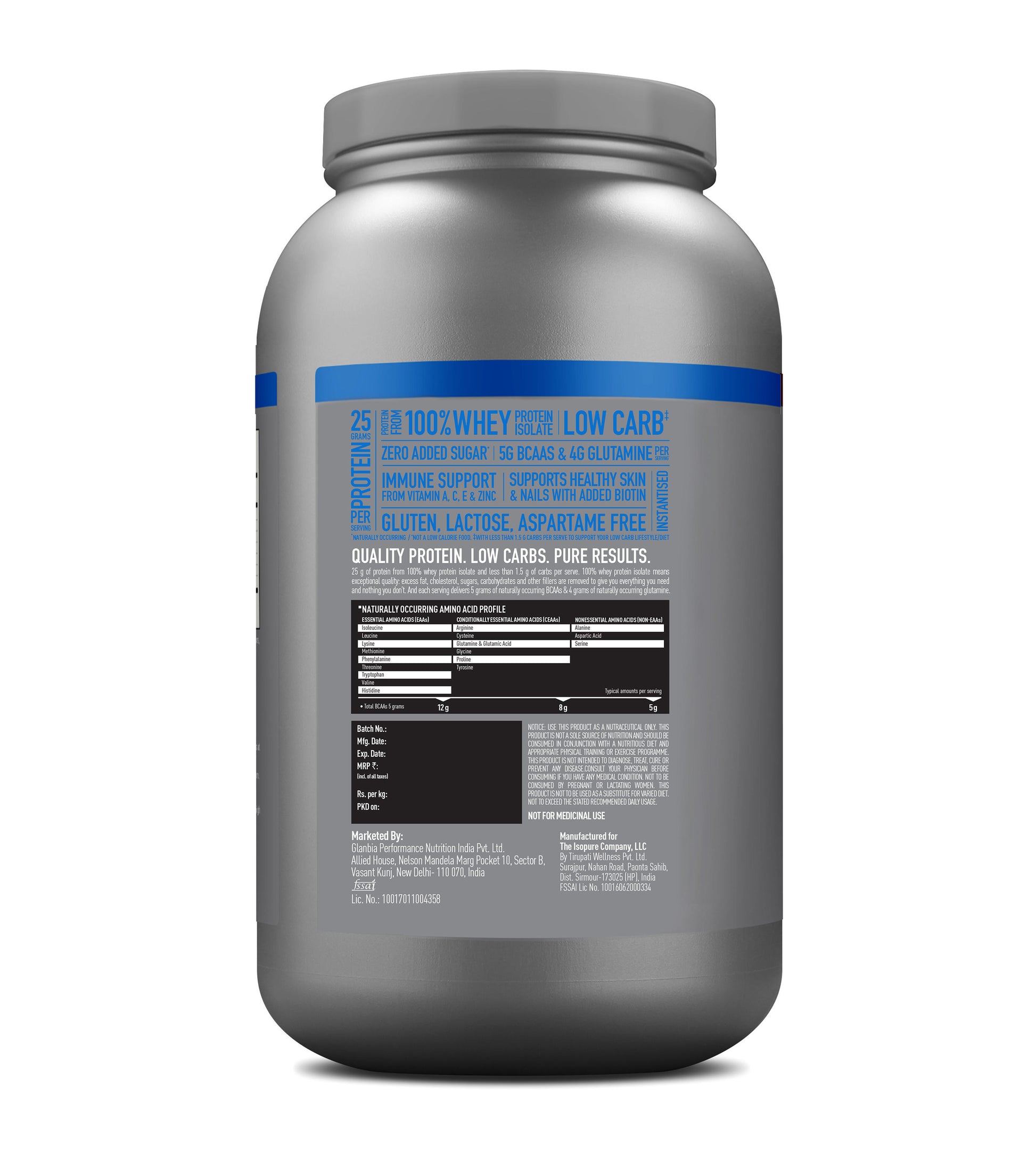 Isopure Whey Protein Isolate Powder with Vitamins for Immune Support - 2 kg (Creamy Vanilla)
