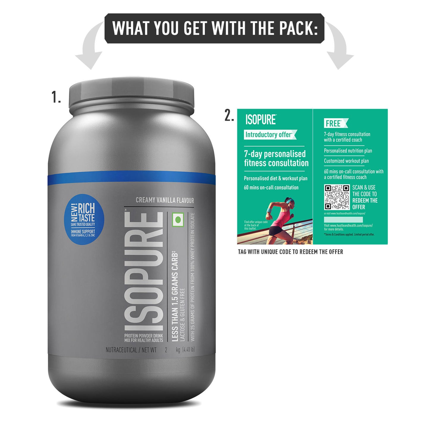 Isopure Whey Protein Isolate Powder with Vitamins for Immune Support - 2 kg (Creamy Vanilla)