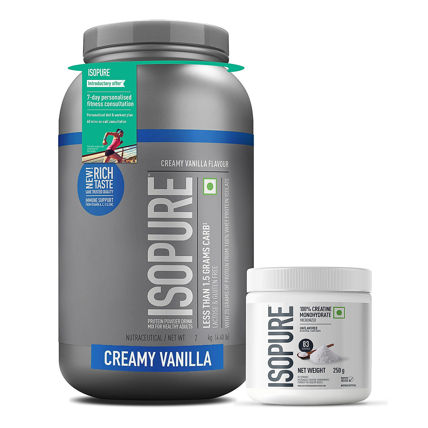 Isopure 2 kg Creamy Vanilla + Isopure 100% Creatine Monohydrate Micronized, 250g