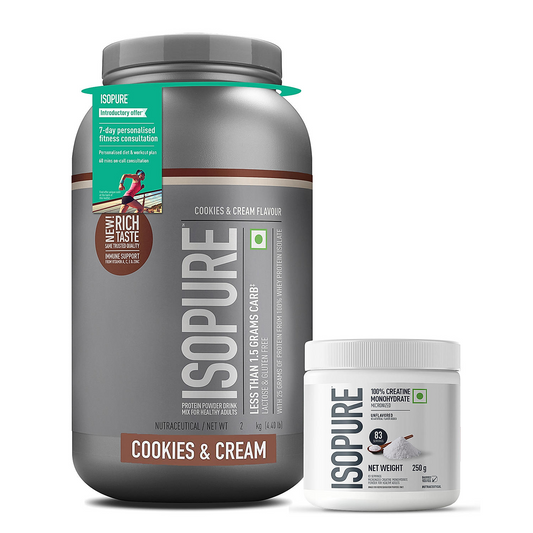 Isopure 2 kg Cookies & Cream + Isopure 100% Creatine Monohydrate Micronized, 250g + FREE Isopure Shaker Isopure 2 kg Cookies & Cream + Isopure 100% Creatine Monohydrate Micronized, 250g + FREE Isopure Shaker
