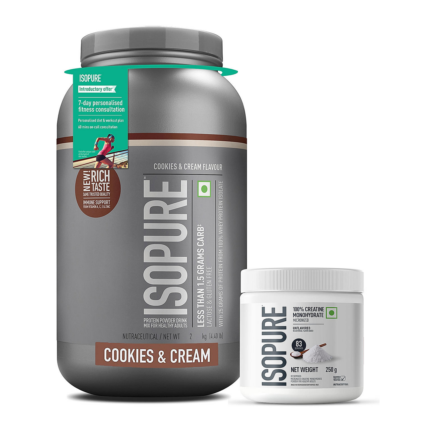 Isopure 2 kg Cookies & Cream + Isopure 100% Creatine Monohydrate Micronized, 250g