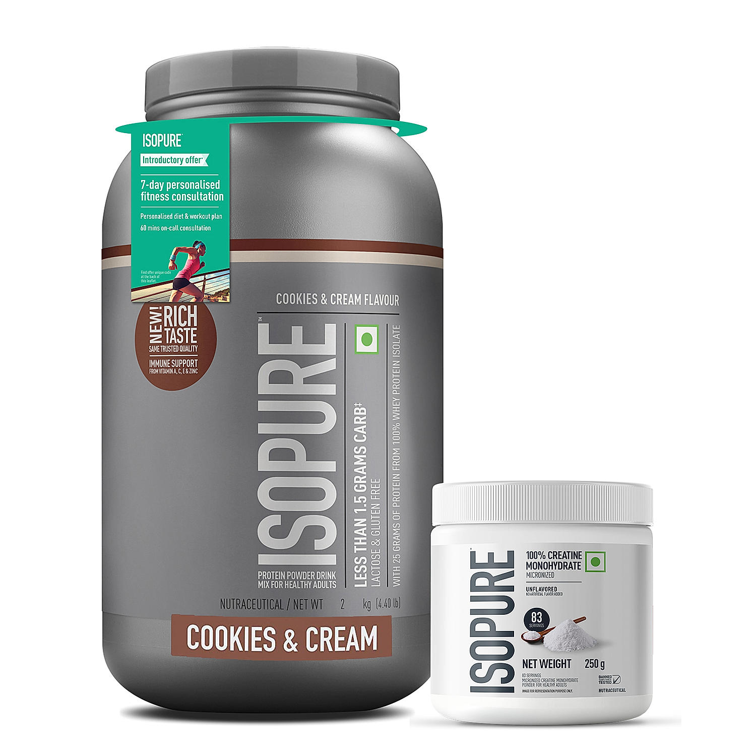 Isopure 2 kg Cookies & Cream + Isopure 100% Creatine Monohydrate Micronized, 250g