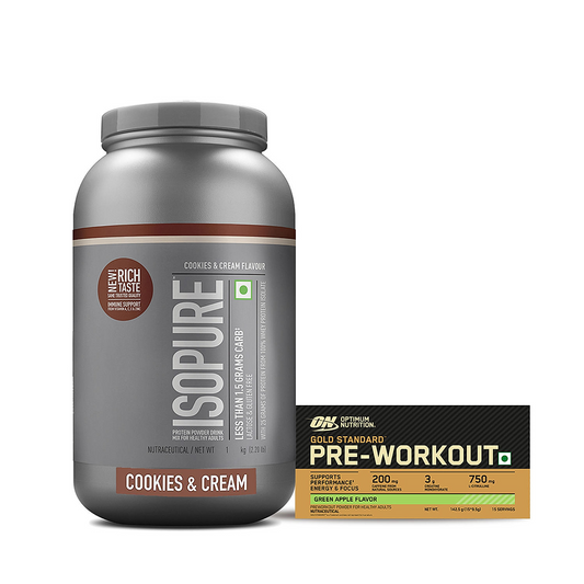 Isopure Cookies & Cream -1kg / 2.2lb and Optimum Nutrition (ON) Gold Standard Pre-Workout