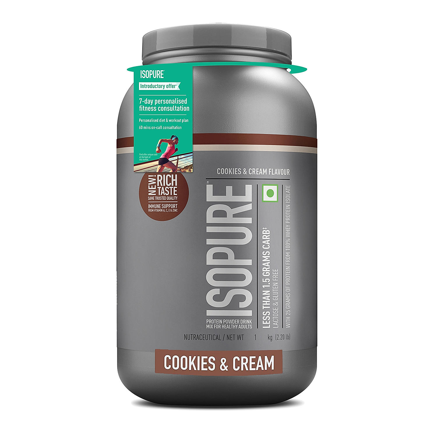 Isopure Cookies & Cream - 1kg / 2.2lb (Low Carb, Lactose-Free, Zero Added Sugar)