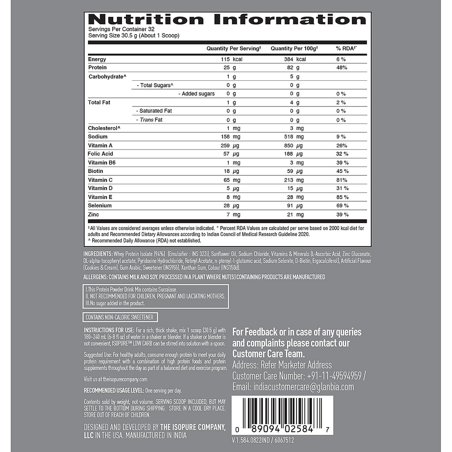 Isopure Cookies & Cream -1kg / 2.2lb and Optimum Nutrition (ON) Gold Standard Pre-Workout