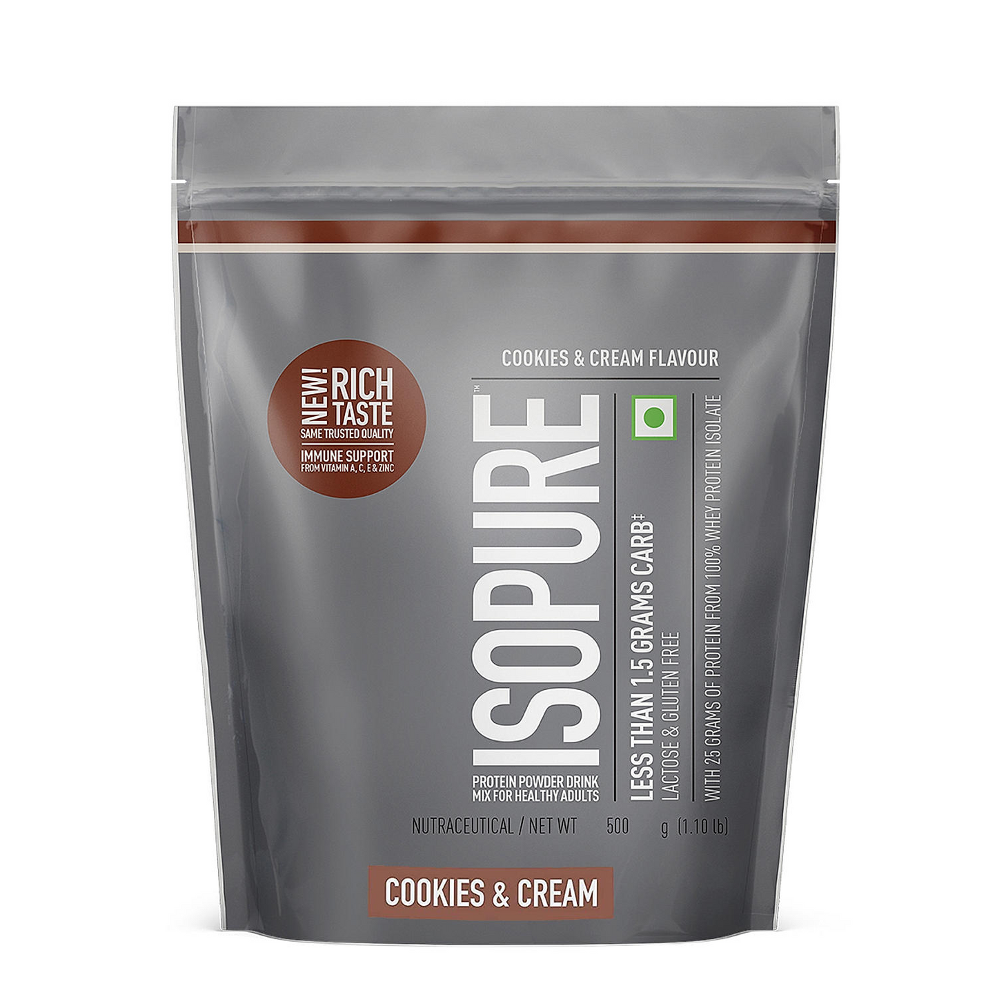 Isopure Cookies & Cream - 500g / 1.1lb (Low Carb, Lactose-Free, Zero Added Sugar)