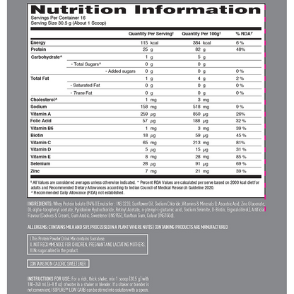 Isopure Cookies & Cream - 500g / 1.1lb (Low Carb, Lactose-Free, Zero Added Sugar)