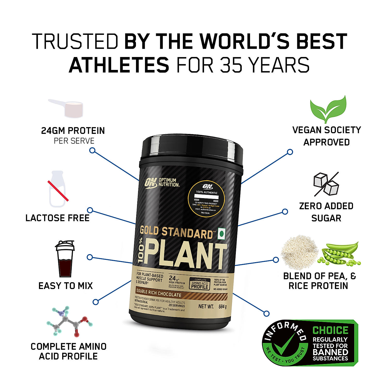 Optimum Nutrition (ON) Gold Standard 100% Plant Protein - 21 Serve, 684 g (French Vanilla Creme), Vegan, Complete Amino Acid Profile,  Zero Added Sugars, Gluten-Free. 