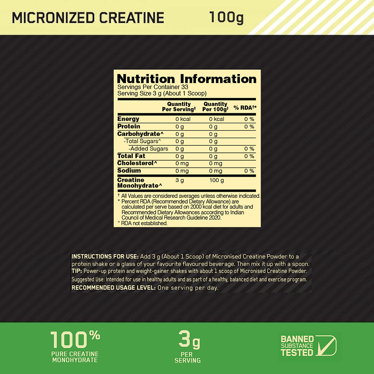 Micronized Creatine Powder | Unflavoured | 100 g + Multivitamin for MEN- 60 Tablets