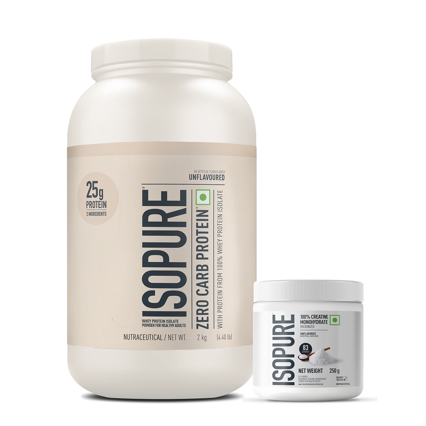 Isopure Unflavored 1 kg + Isopure 100% Creatine Monohydrate Micronized, 250g- 83 servings