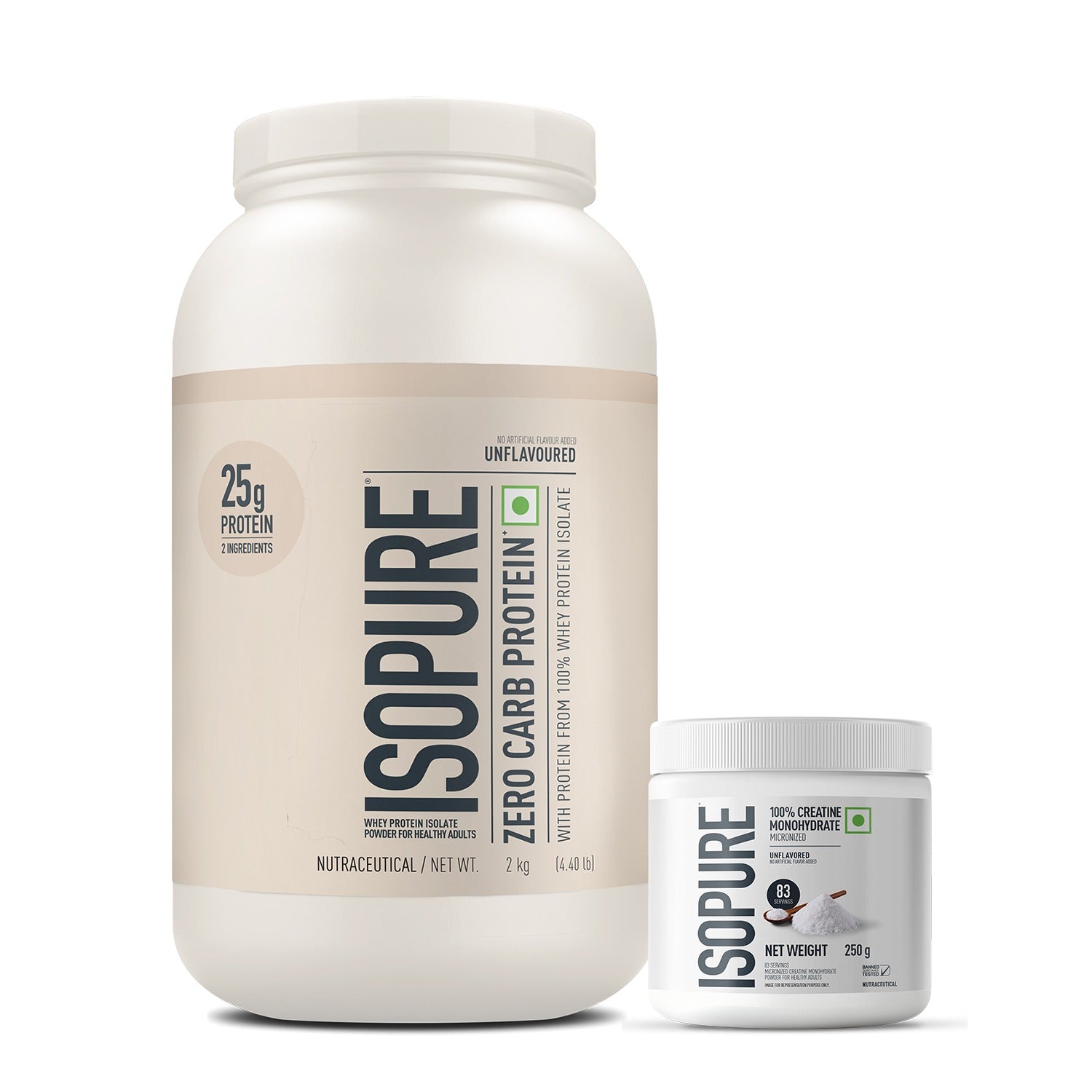 Isopure Unflavored 1 kg + Isopure 100% Creatine Monohydrate Micronized, 250g- 83 servings