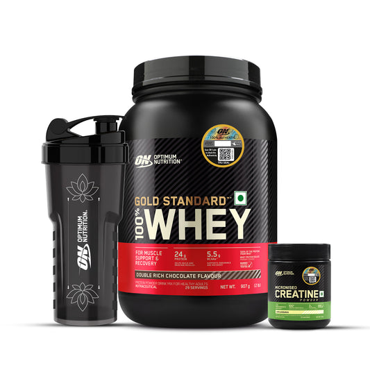 Gold Standard 100% Whey 2 Lbs Double Rich Chocolate + Creatine 100 g + FREE Festive Shaker