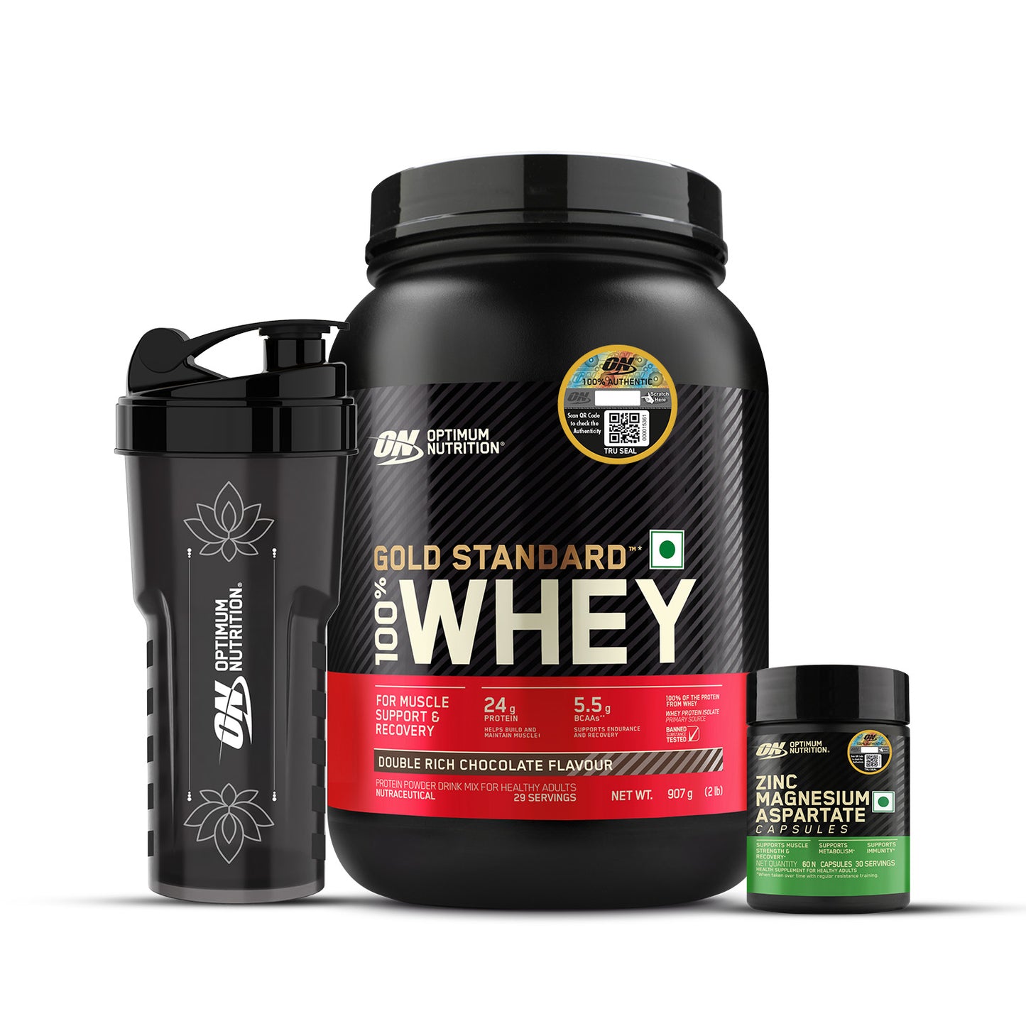 Gold Standard 100% Whey Protein Powder | Double Rich Chocolate | 2 lbs + Zinc Magnesium Aspartate (ZMA) - 60 Capsules + FREE Festive Shaker