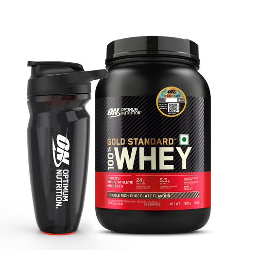 Gold Standard 100% Whey Protein | 907 g (2 lbs) | Double Rich Chocolate + Opti-Lock Shaker 600 mL