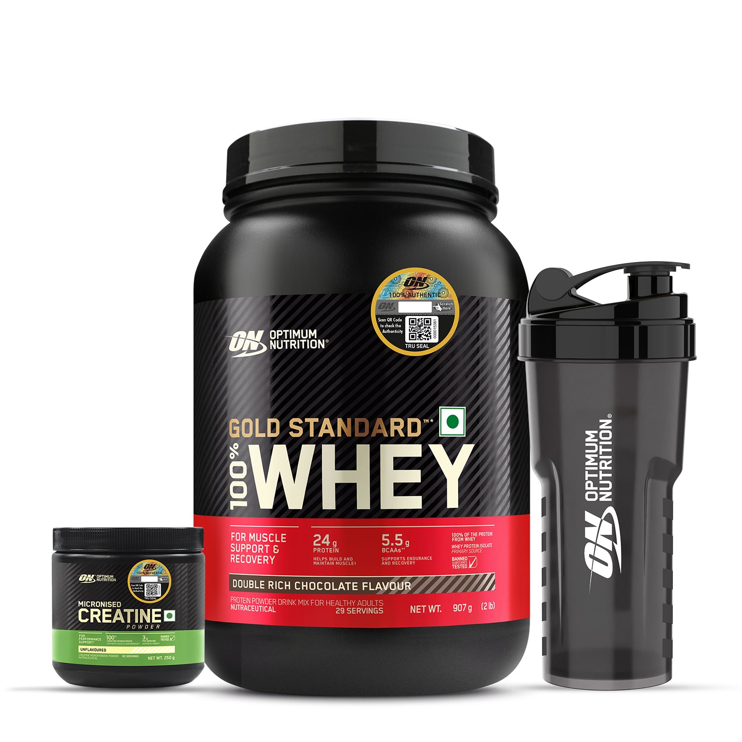 Gold Standard 100% Whey | 2 lbs | Double Rich Chocolate + Creatine 250 g + FREE Optimum Nutrition Shaker