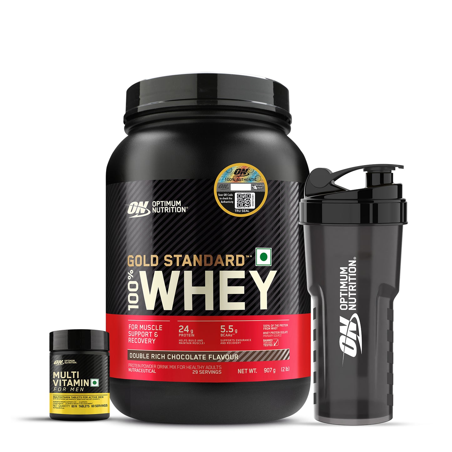 Gold Standard 100% Whey | 2 lbs | Double Rich Chocolate + Multivitamin for MEN- 60 Tablets + FREE Optimum Nutrition Shaker