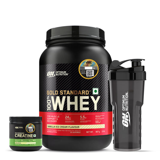 Gold Standard 100% Whey | 2 lbs | Vanilla Ice Cream + Creatine 250 g + FREE Optimum Nutrition Shaker