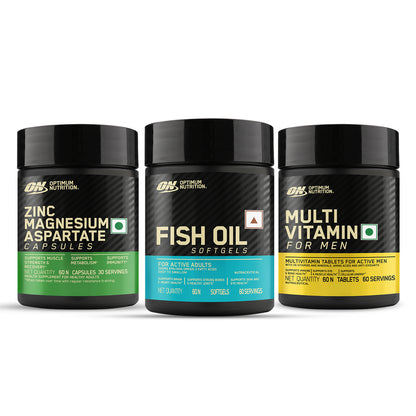 Multivitamin for MEN- 60 Tablets + Zinc Magnesium Aspartate (ZMA) - 60 Capsules + Fish Oil - 60 Capsules