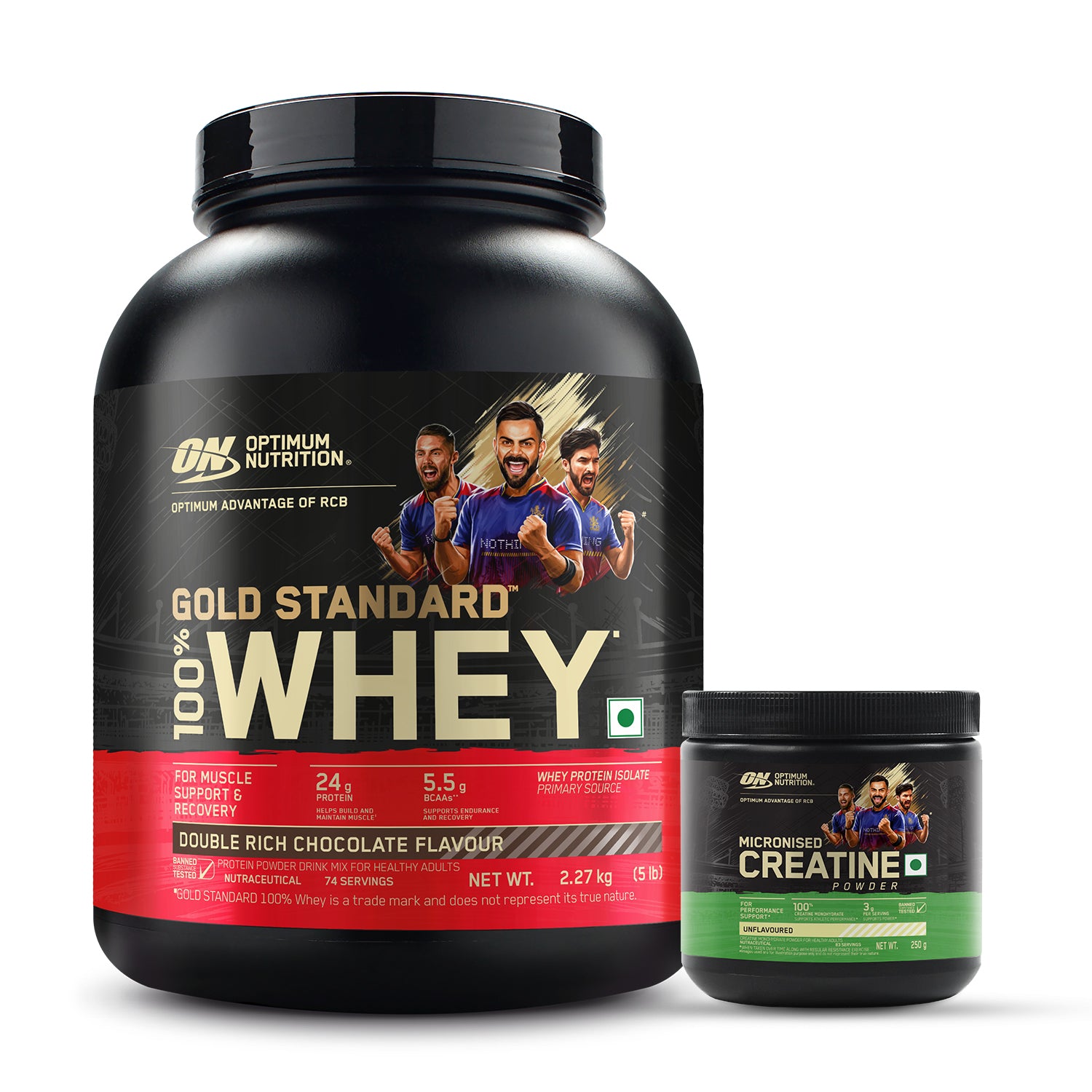 Gold Standard 100% Whey Protein Powder Double Rich Chocolate 5 lbs and Micronised Creatine Powder Unflavoured  250 g