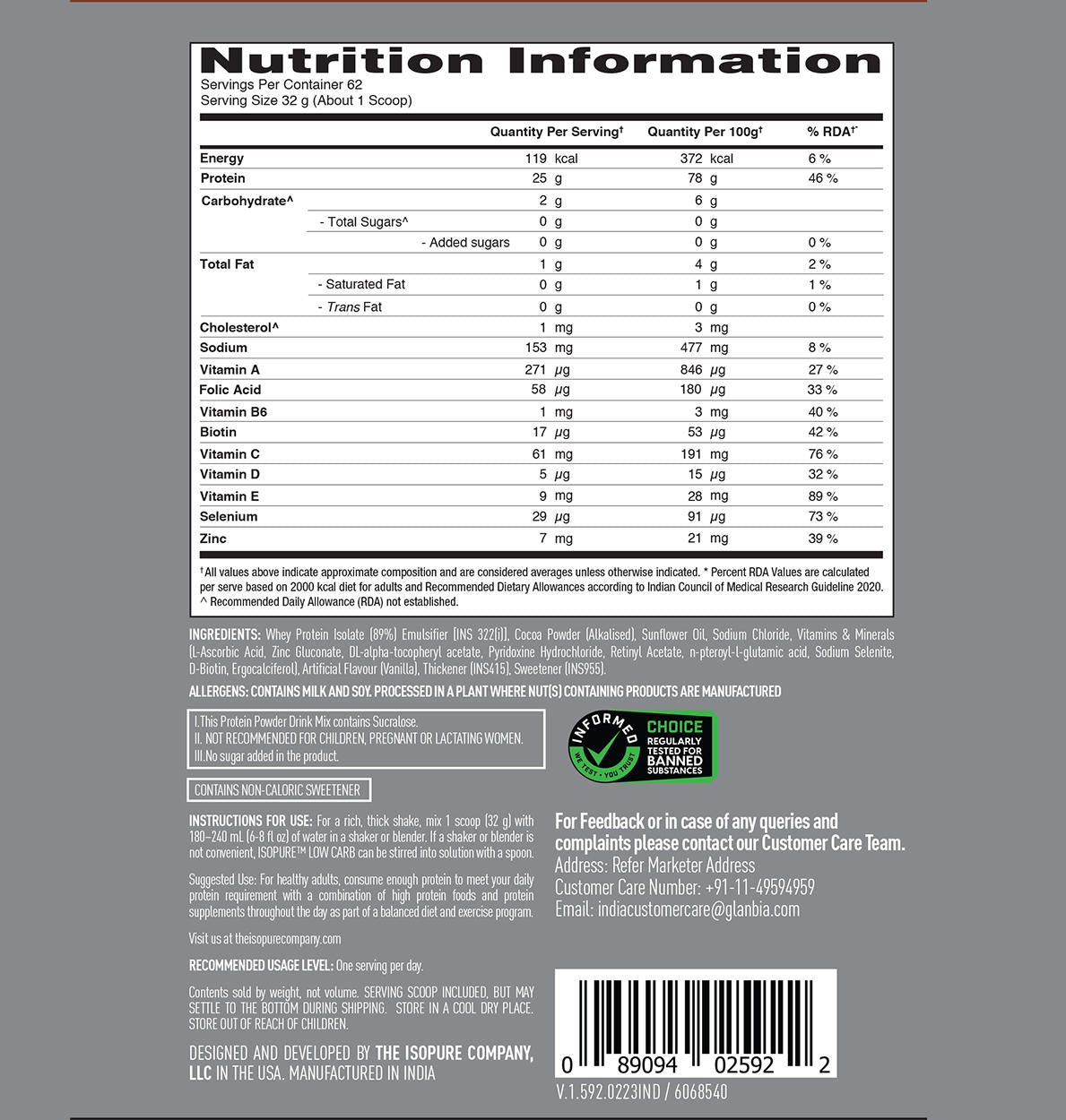 Isopure Whey Protein Isolate Powder with Vitamins for Immune Support - 2kg (Dutch Chocolate)