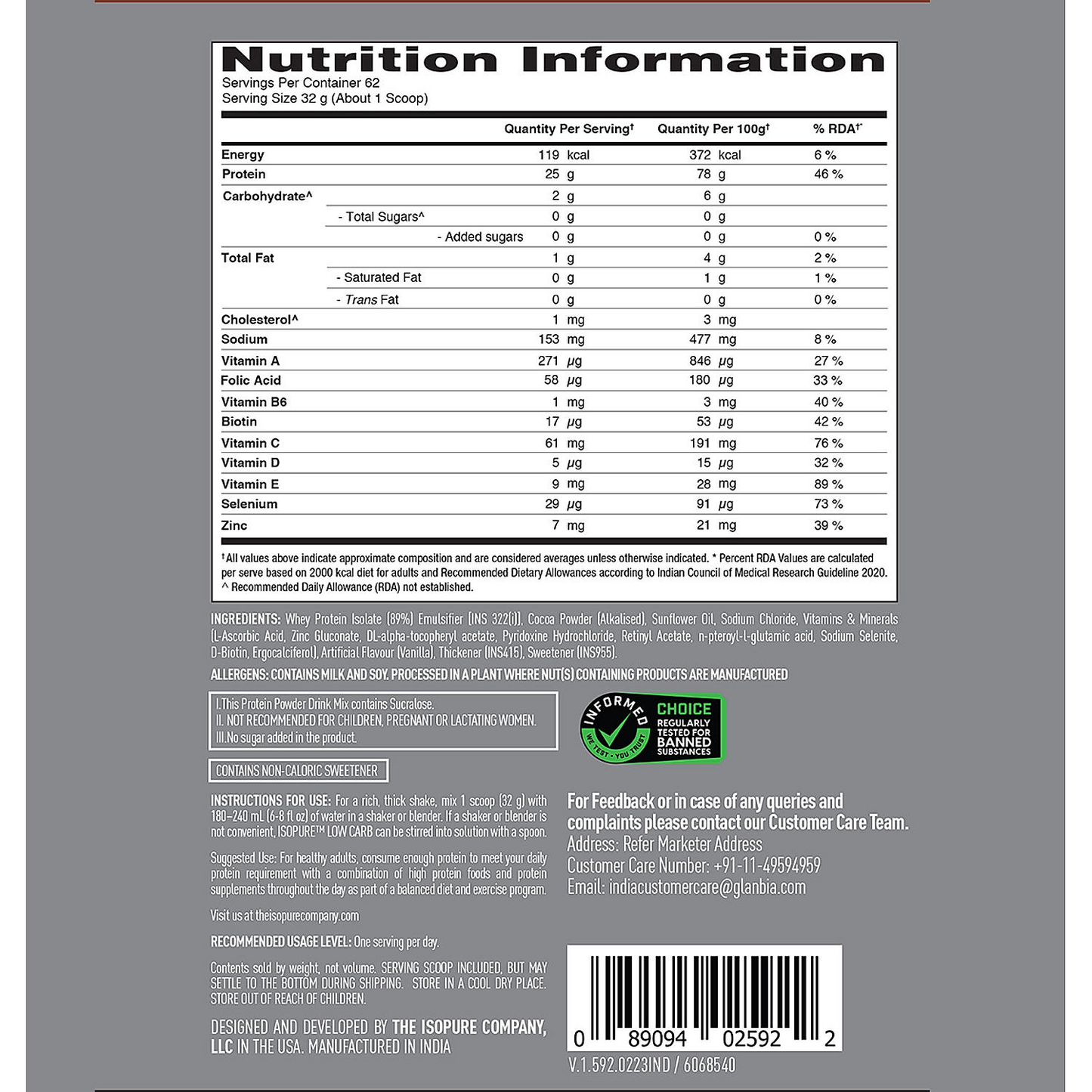 Isopure 2 kg Chocolate + Isopure 100% Creatine Monohydrate Micronized, 250g