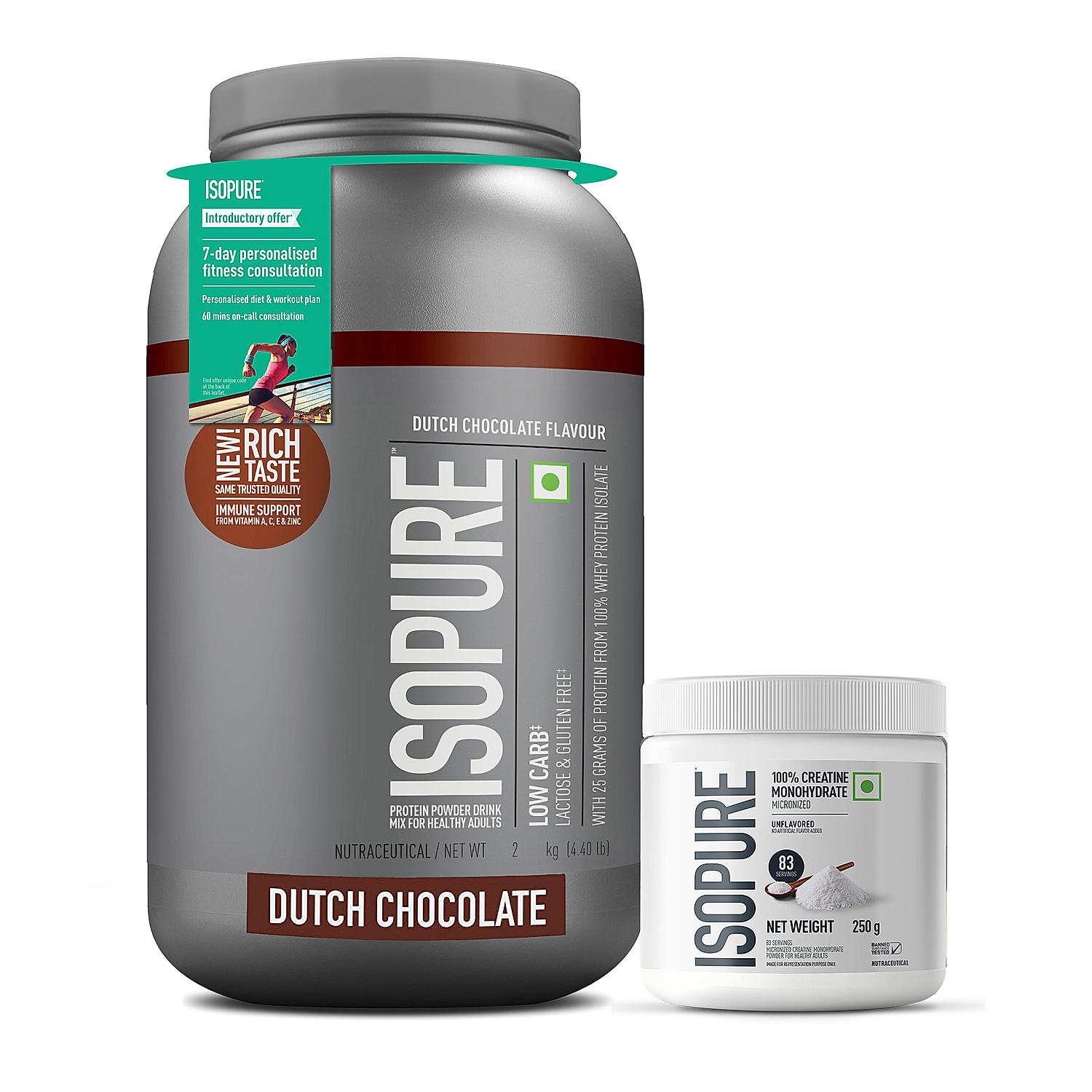Isopure 2 kg Chocolate + Isopure 100% Creatine Monohydrate Micronized, 250g