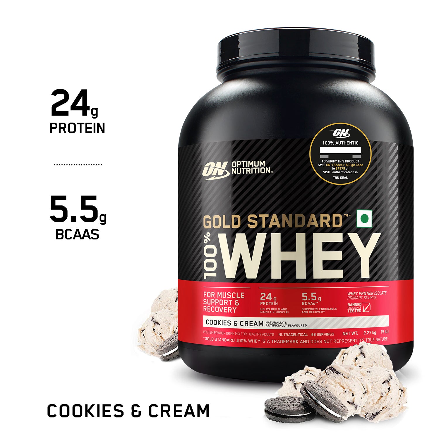 Gold Standard 100% Whey Protein Powder | Cookies & Cream | 5 lbs