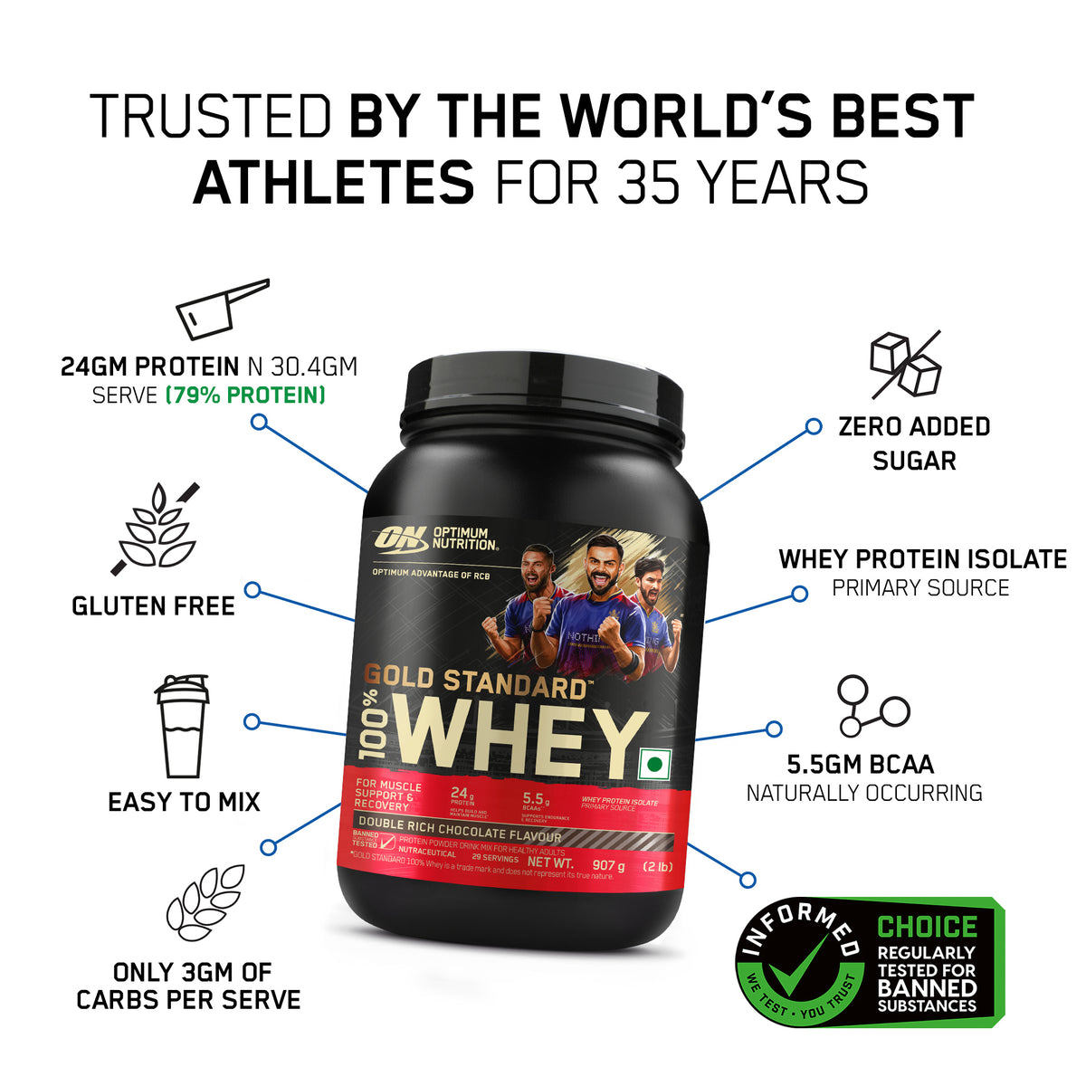 Shop Gold Standard Whey Protein - Double Rich Chocolate - Optimum Nutrition
