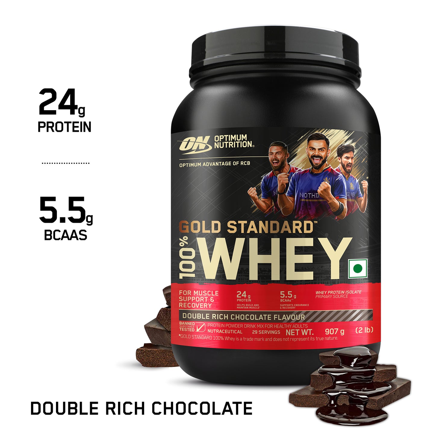 Gold Standard 100% Whey Protein | 907 g (2 lbs) | Double Rich Chocolate + Creatine 250g + Opti-Lock Shaker 600 mL