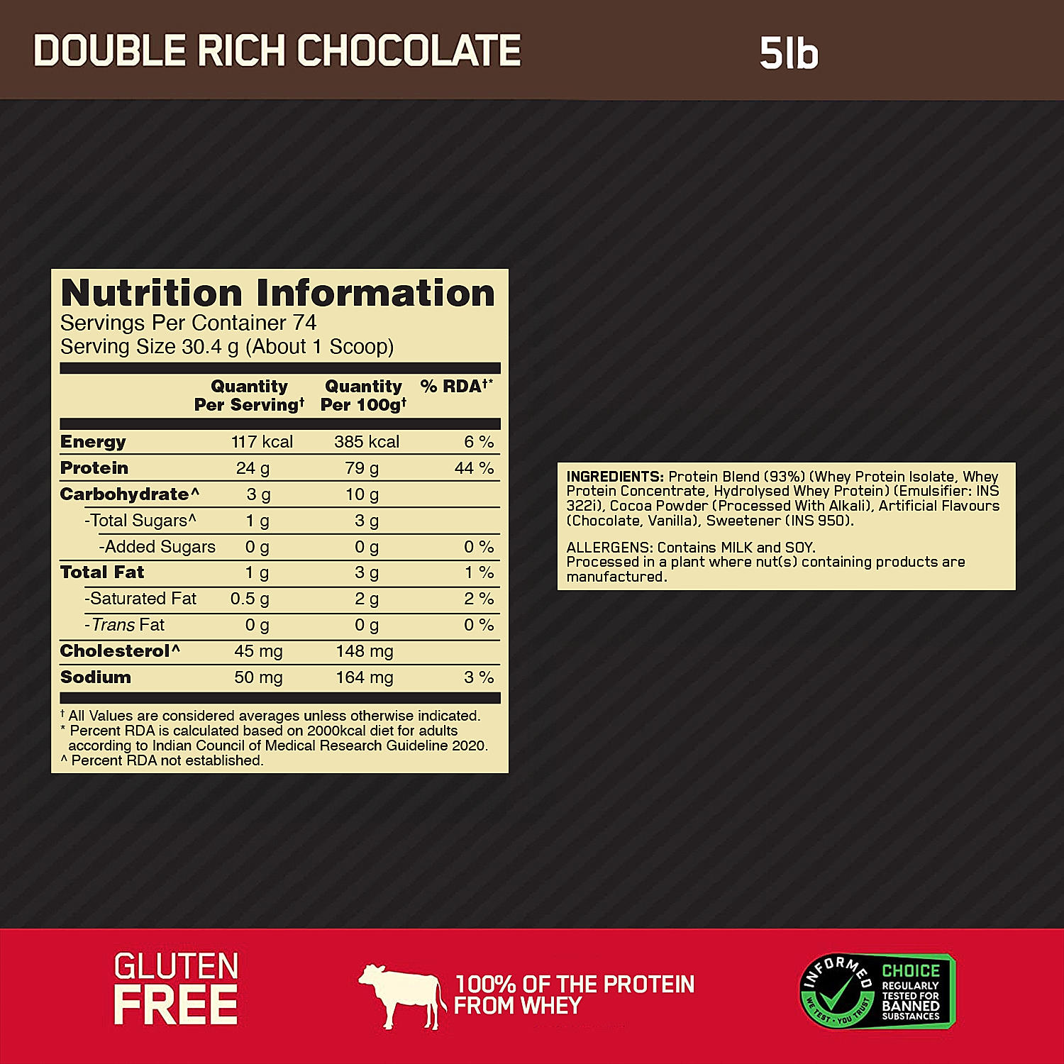 Gold Standard 100% Whey Protein Powder | Double Rich Chocolate | 5 lbs and Micronised Creatine Powder | Unflavoured | 250 g