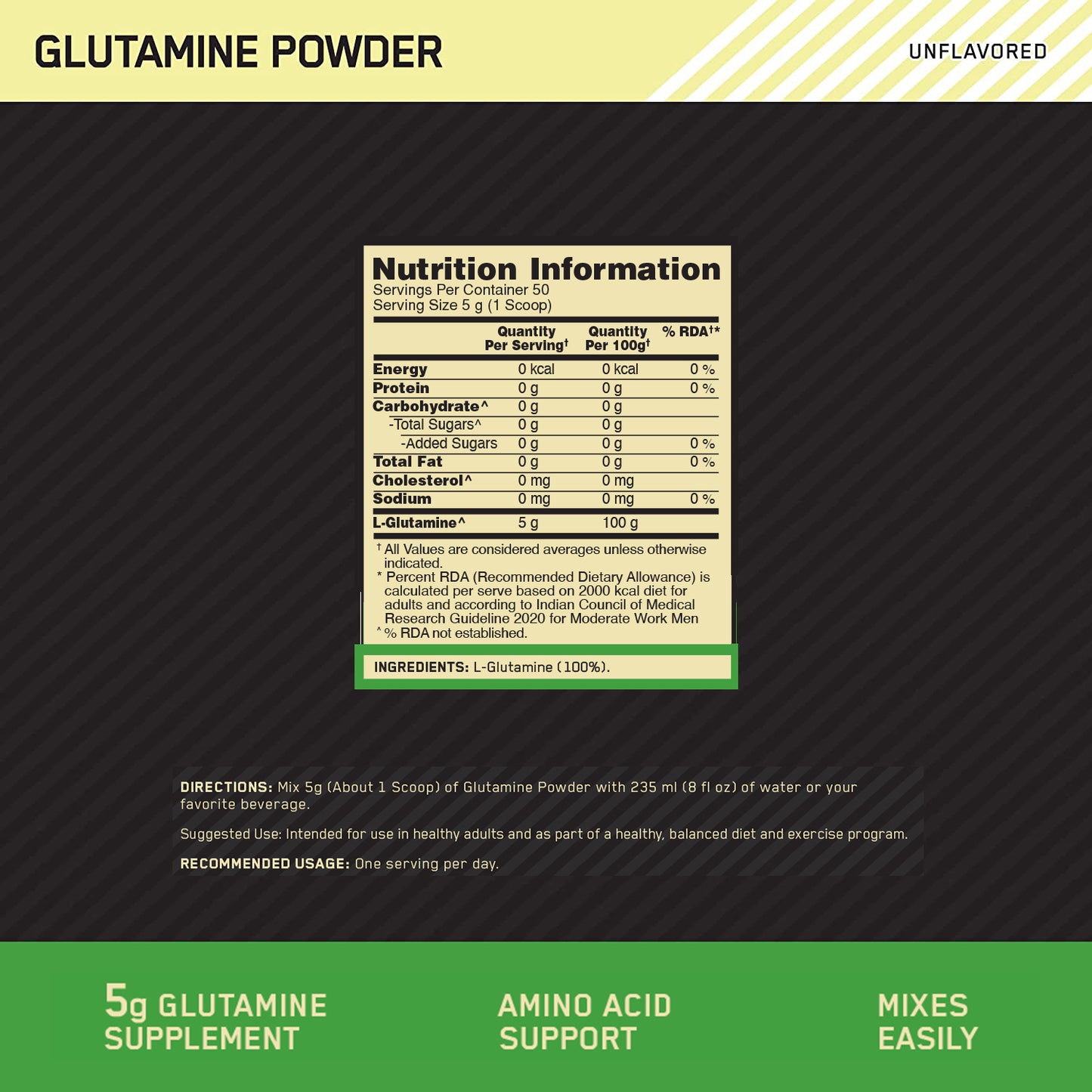 Glutamine Powder | Unflavoured | 250 g