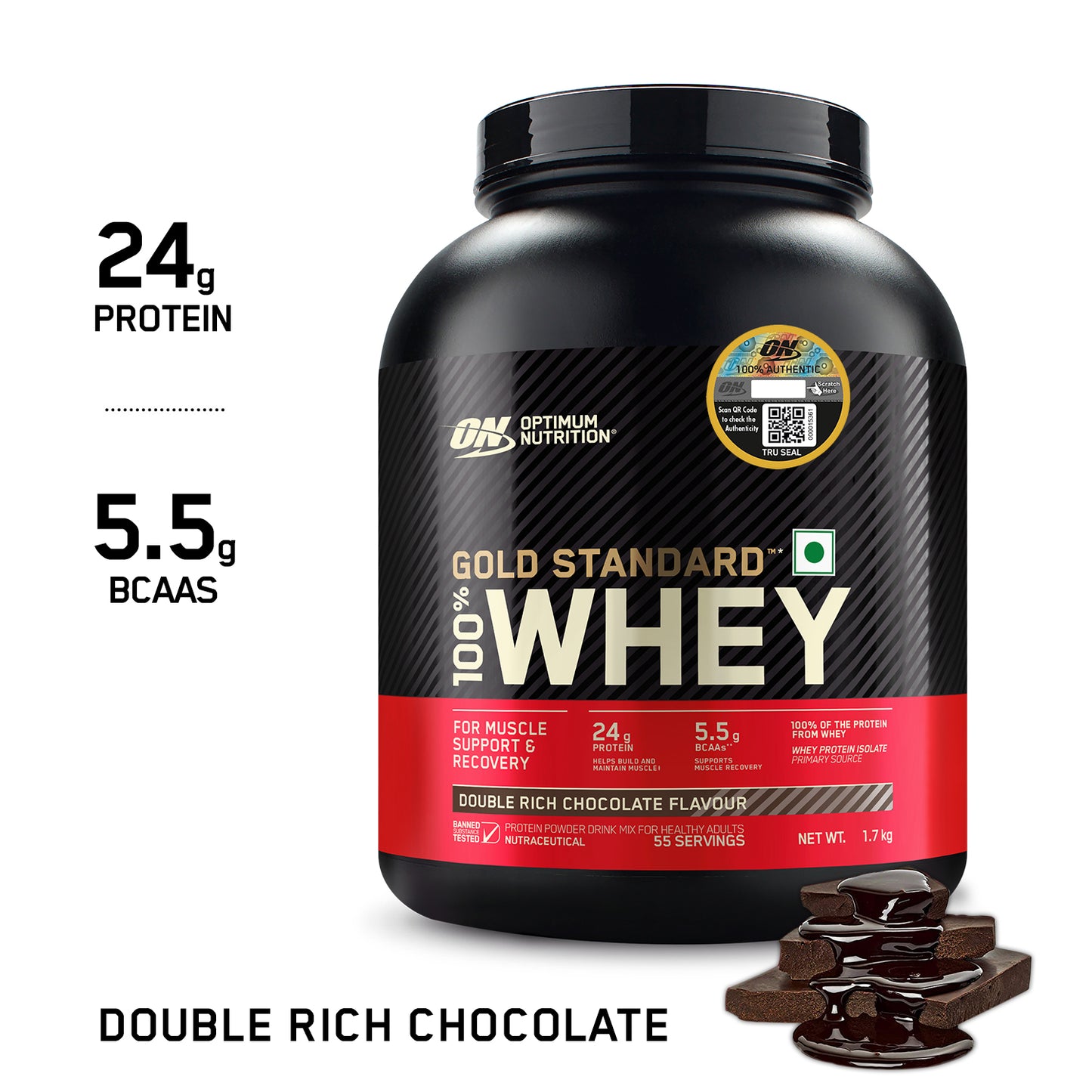 Gold Standard 100% Whey Protein Powder | Double Rich Chocolate | 1.7 kg