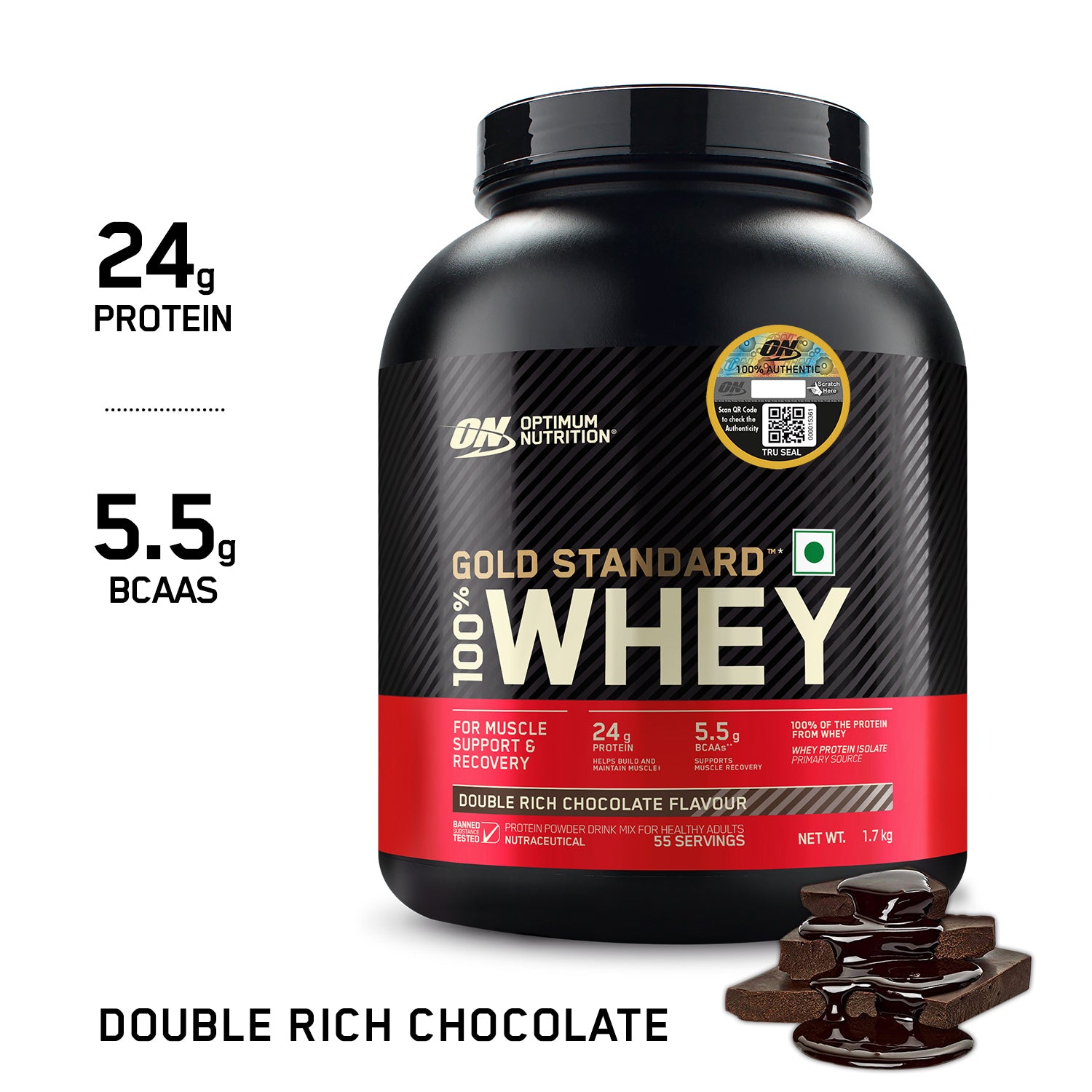 Gold Standard 100% Whey Protein Powder | Double Rich Chocolate | 1.7 kg
