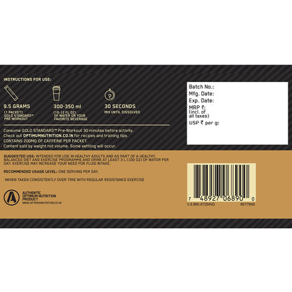 Optimum Nutrition (ON) Gold Standard Pre-Workout- 142.5g/15 single serve packs (Fruit Punch Flavor), For Energy, Focus, Power, Endurance & Performance and Optimum Nutrition Gold Standard Pre-Workout- 142.5g/15 single serve packs (Green Apple Flavor)