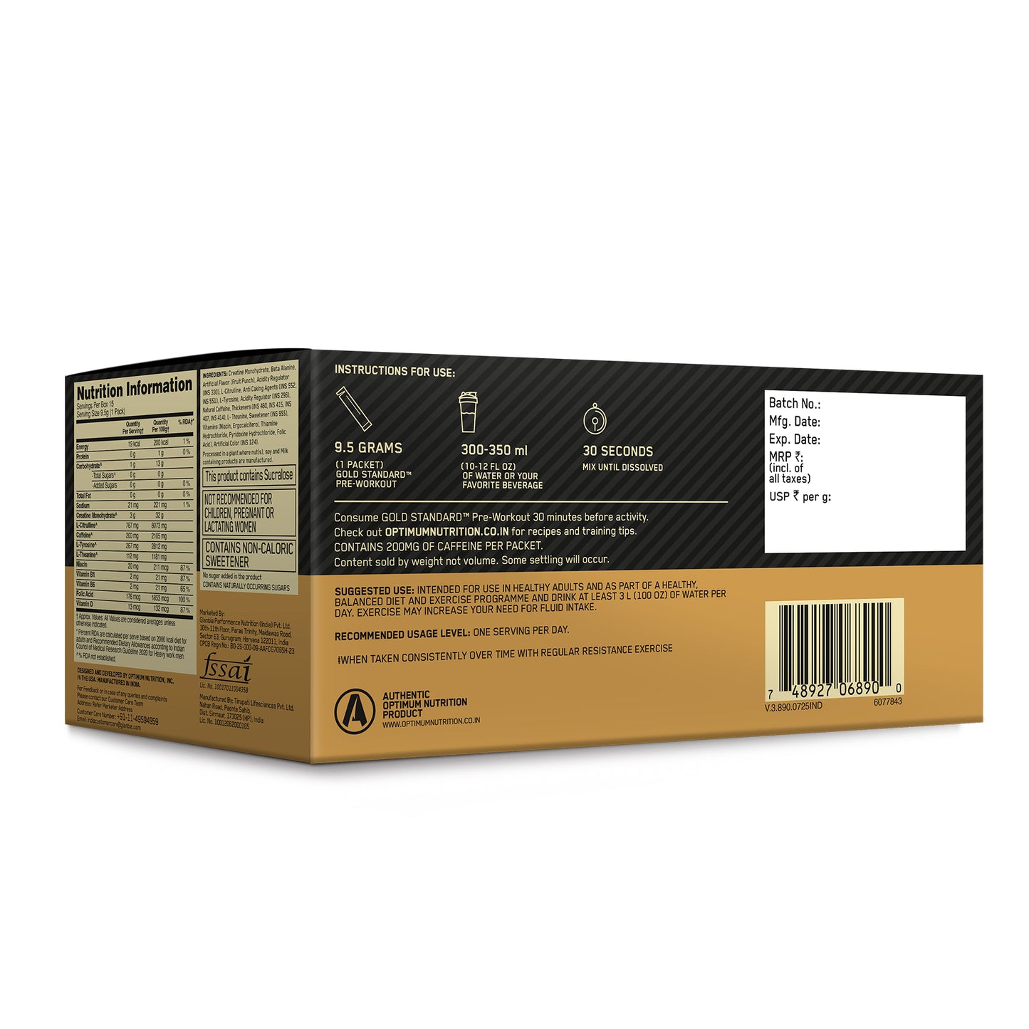 Optimum Nutrition (ON) Gold Standard Pre-Workout- 142.5g/15 single serve packs (Fruit Punch Flavor), For Energy, Focus, Power, Endurance & Performance