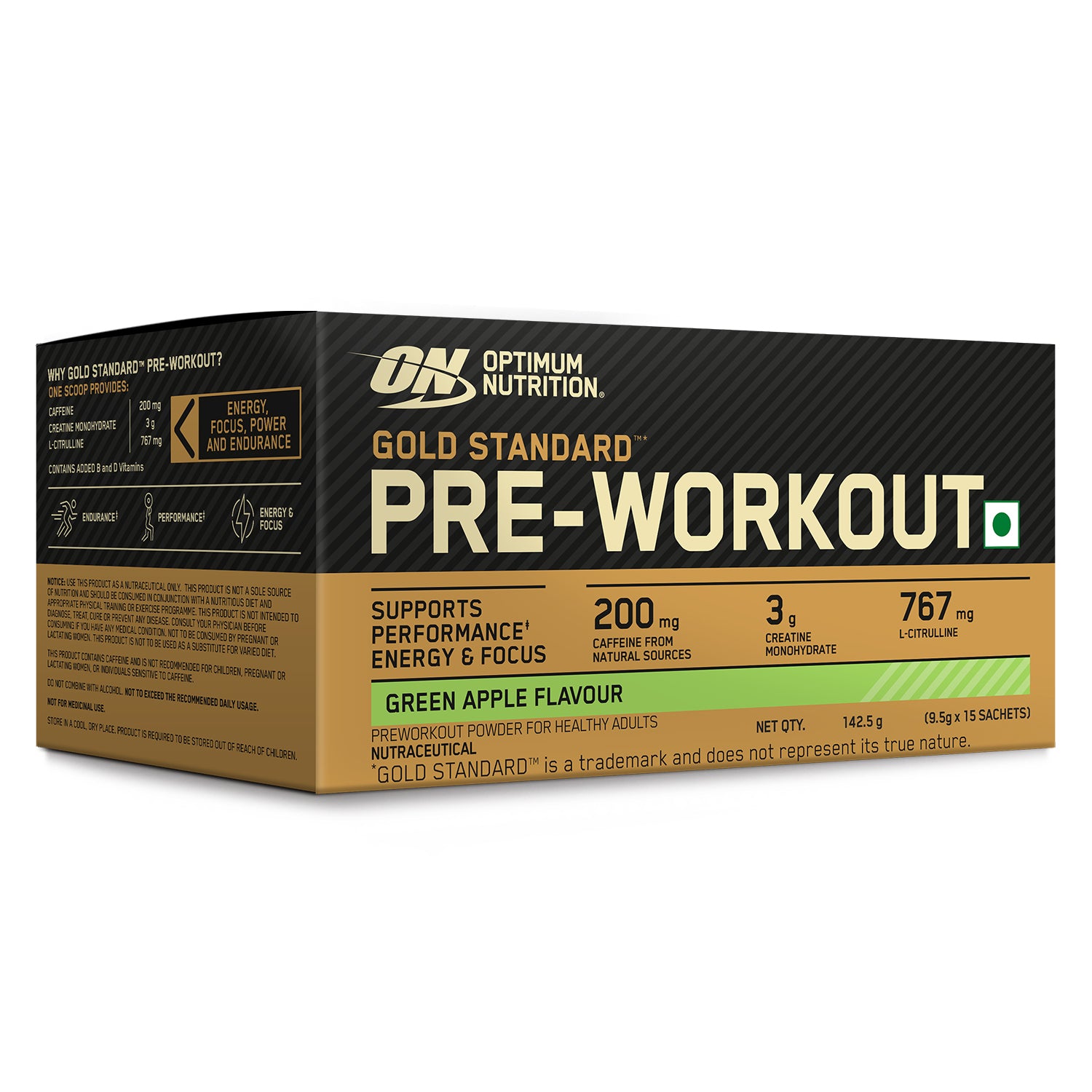 Optimum Nutrition (ON) Gold Standard Pre-Workout- 142.5g/15 single serve packs (Green Apple Flavor), For Energy, Focus, Power, Endurance & Performance and Gold Standard 100% Whey Protein Powder | Double Rich Chocolate | 2 lbs