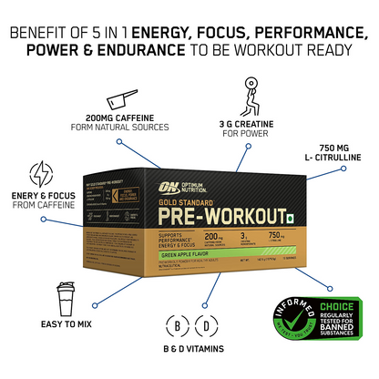 Optimum Nutrition (ON) Gold Standard Pre-Workout- 142.5g/15 single serve packs (Green Apple Flavor), For Energy, Focus, Power, Endurance & Performance and Gold Standard 100% Whey Protein Powder | Double Rich Chocolate | 2 lbs