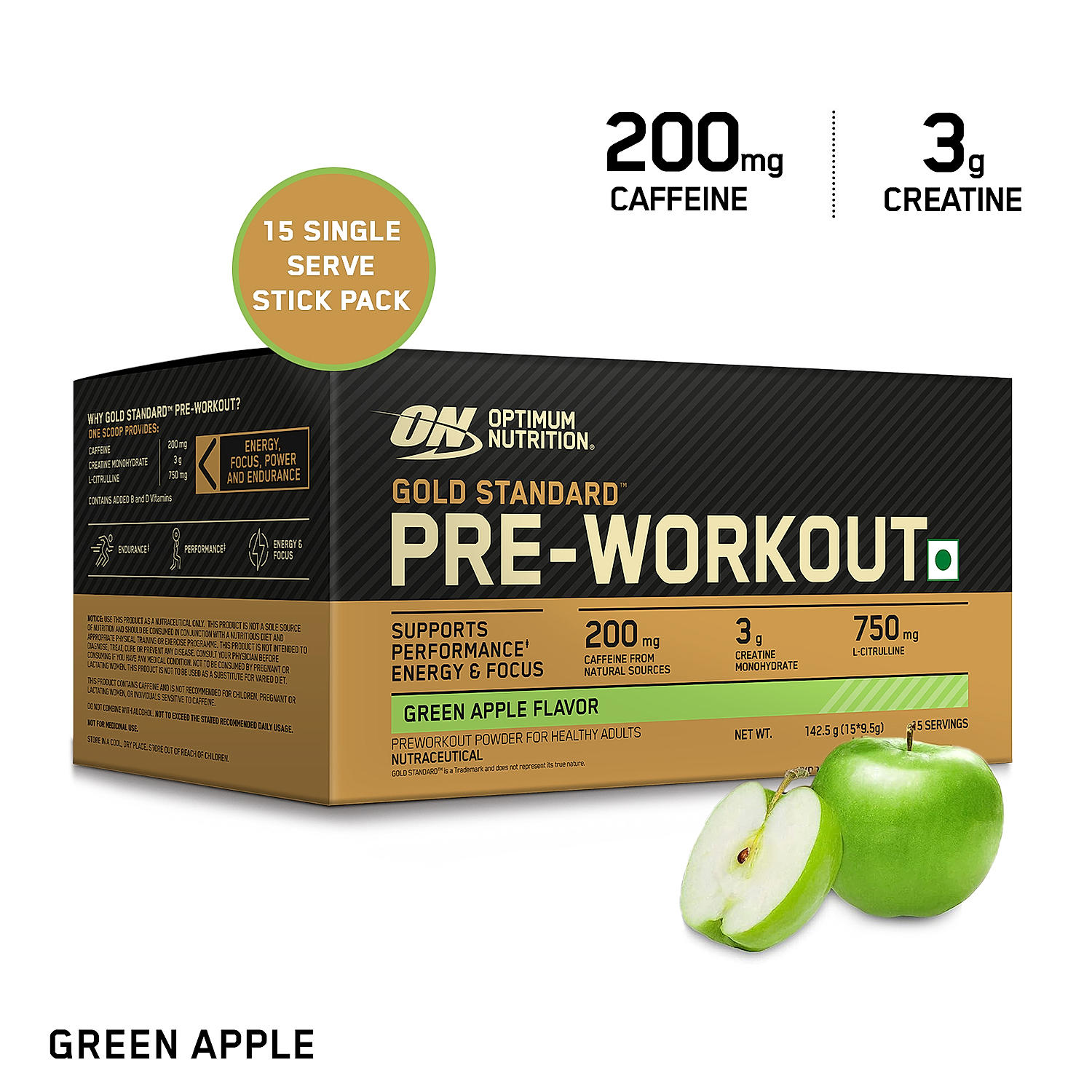 Gold Standard 100% Whey Protein Powder | Double Rich Chocolate | 5 lbs and Optimum Nutrition (ON) Gold Standard Pre-Workout- 142.5g/15 single serve packs (Green Apple Flavor), For Energy, Focus, Power, Endurance & Performance