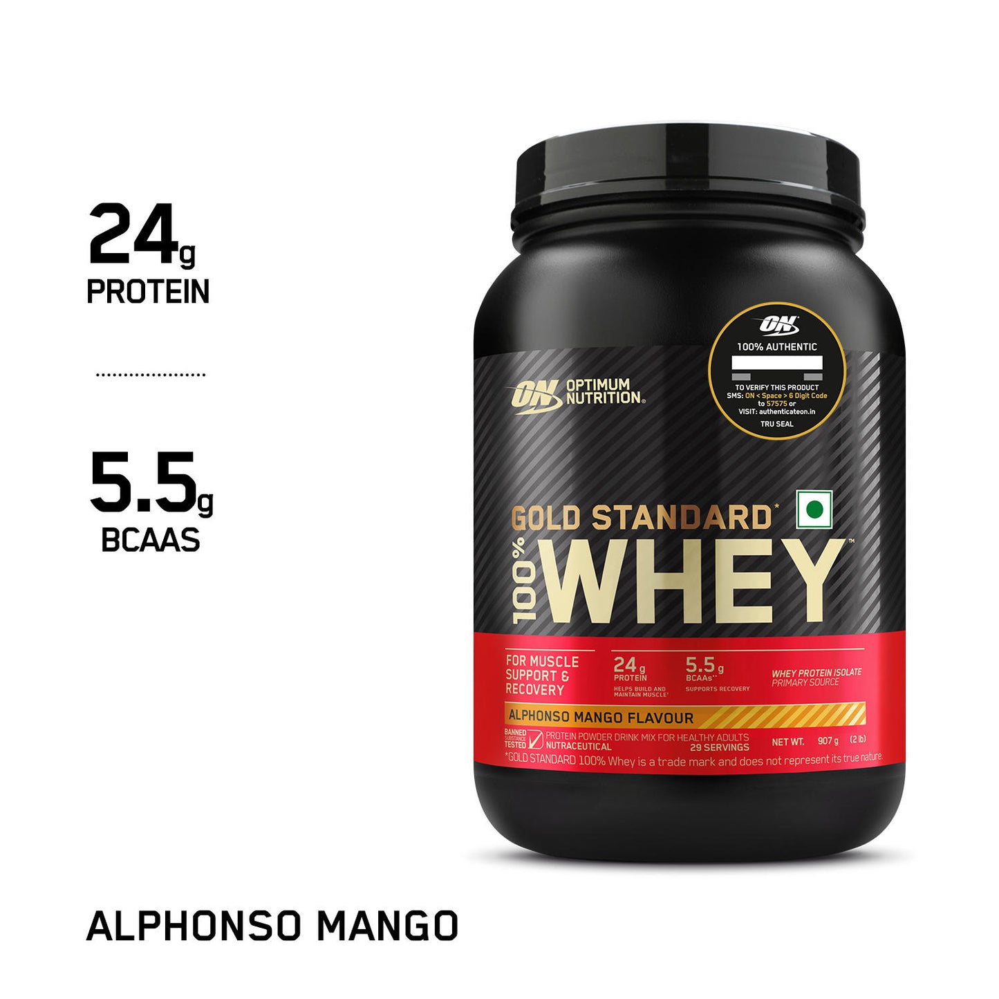 Limited Edition Optimum Nutrition (ON) Gold Standard 100% Whey Protein Powder 2 lb, 907g (Alphonso Mango)