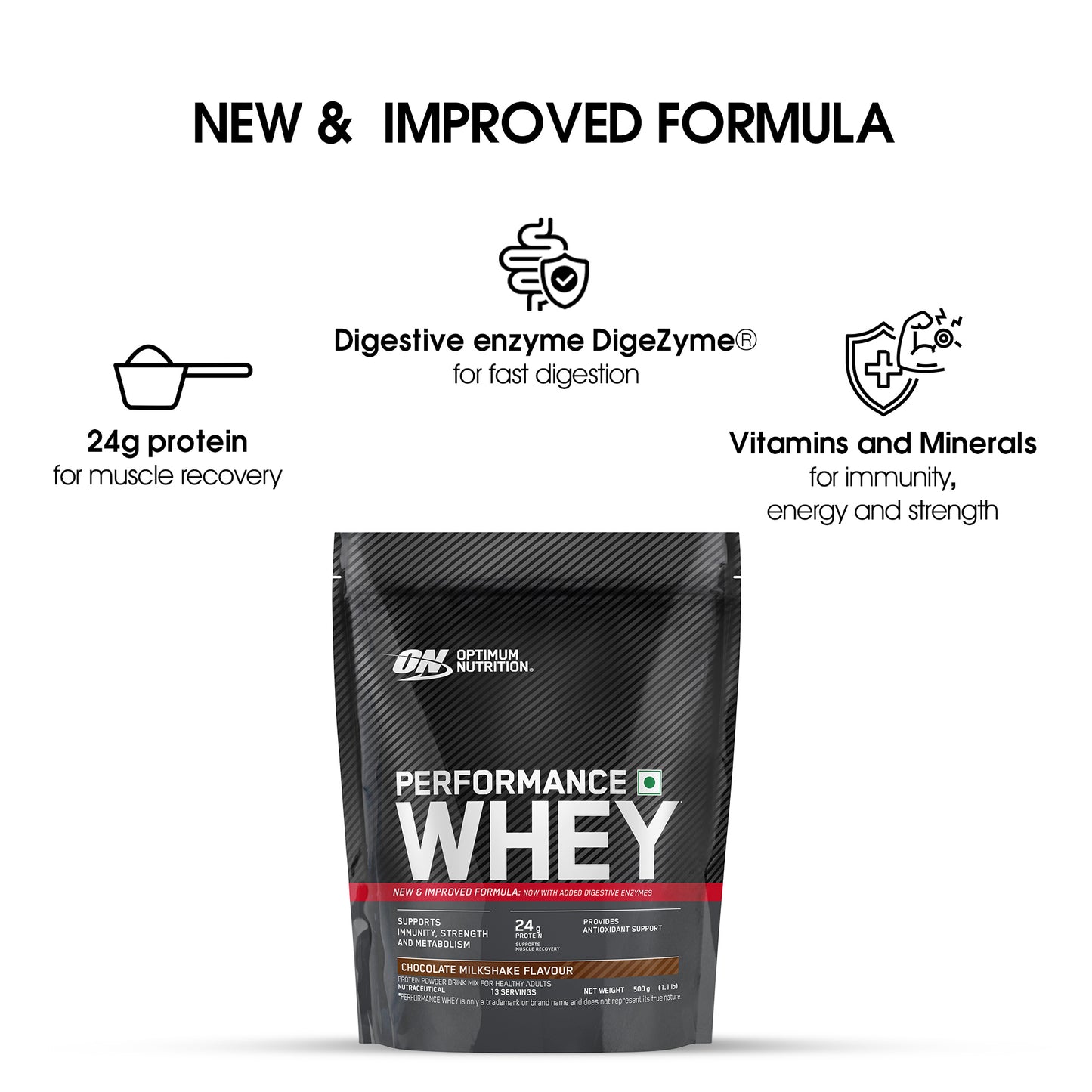 Optimum Nutrition (ON) Performance Whey Protein Powder– 0.5Kg (Chocolate Milkshake)