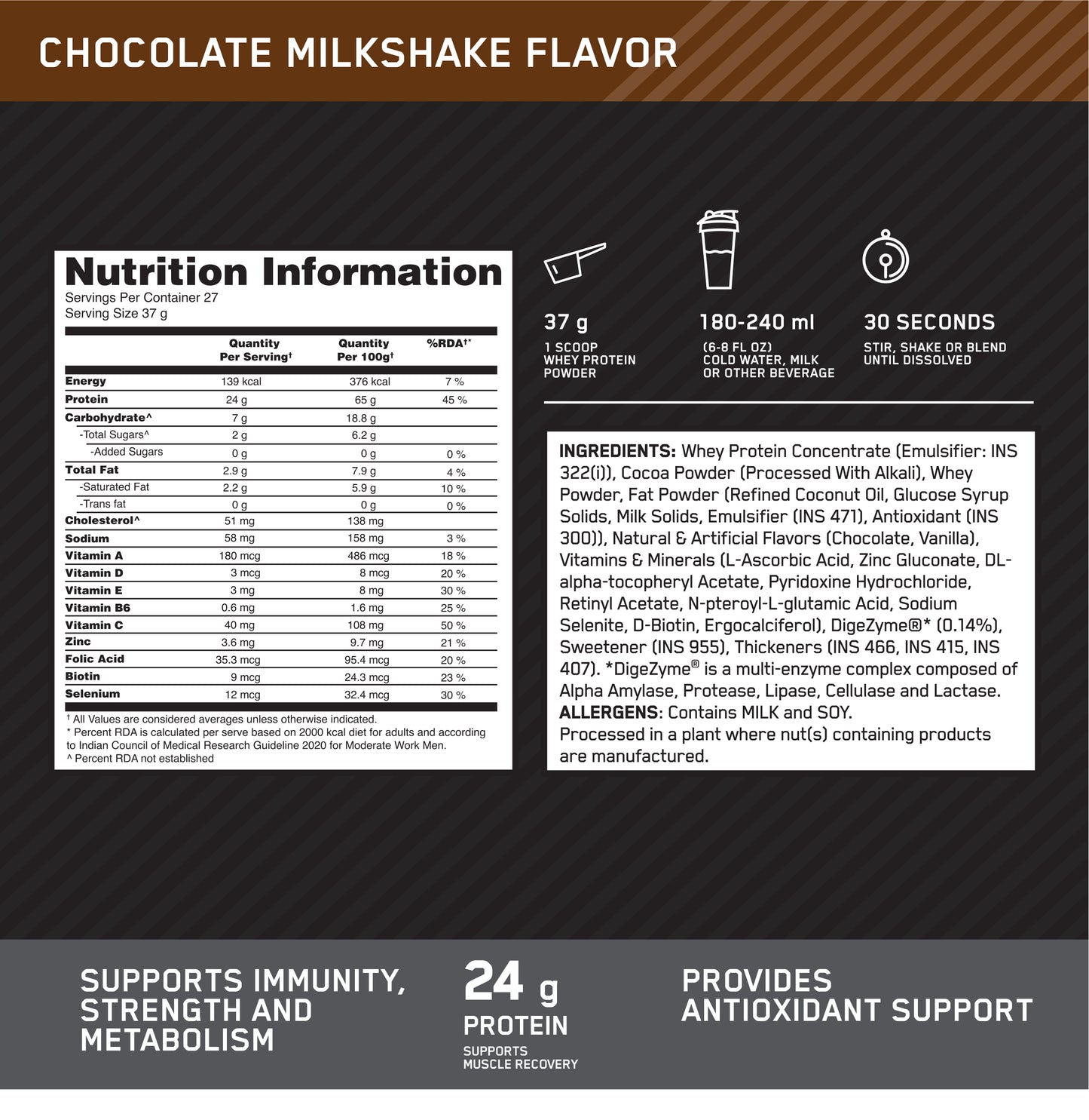 Performance Whey Protein Powder– 1Kg (Chocolate Milkshake) + Multivitamin for MEN- 60 Tablets