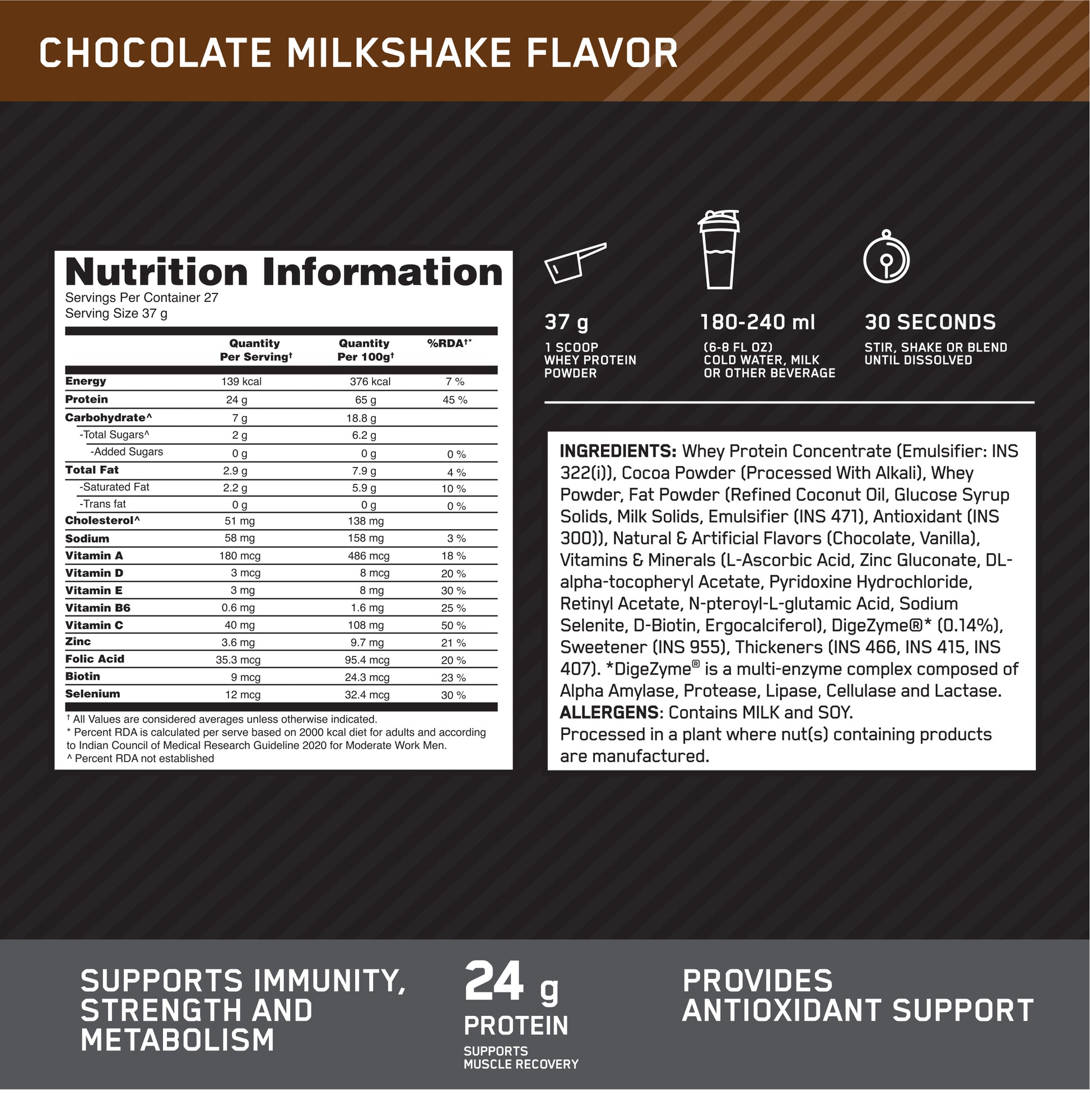 Performance Whey Protein Powder– 1Kg (Chocolate Milkshake) + Multivitamin for MEN- 60 Tablets