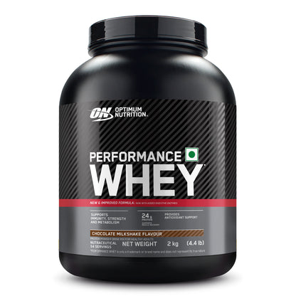 Optimum Nutrition (ON) Performance Whey Protein Powder, 24g Protein,2Kg (Chocolate Milkshake), Ultra-Filtered and Concentrated All-Whey Protein