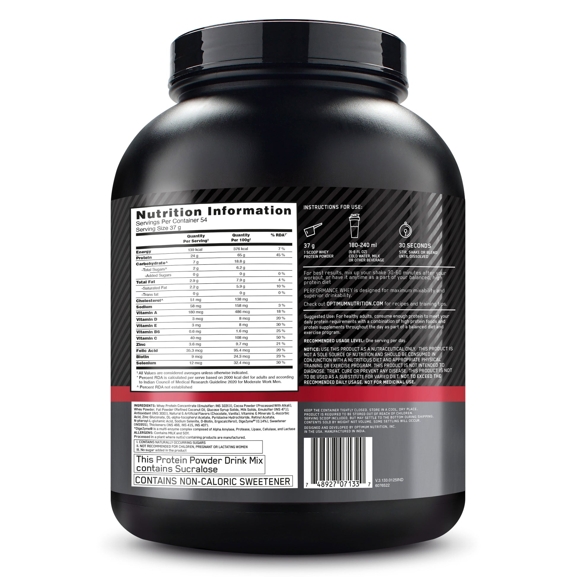 Optimum Nutrition (ON) Performance Whey Protein Powder, 24g Protein,2Kg (Chocolate Milkshake), Ultra-Filtered and Concentrated All-Whey Protein